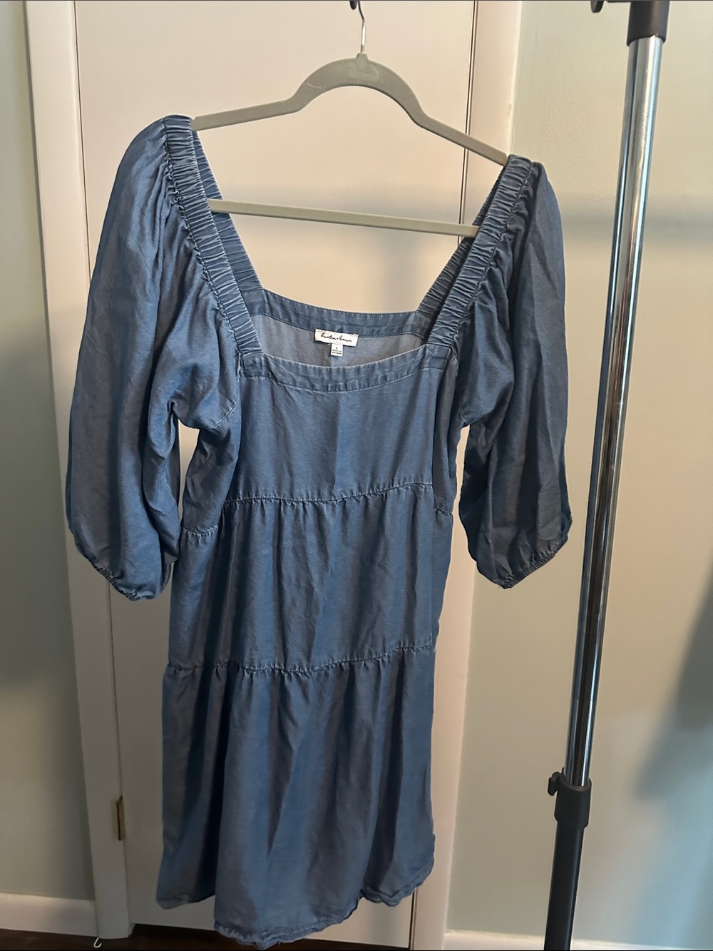 Square-Neck Tiered Midi Dress in Dusty Blue